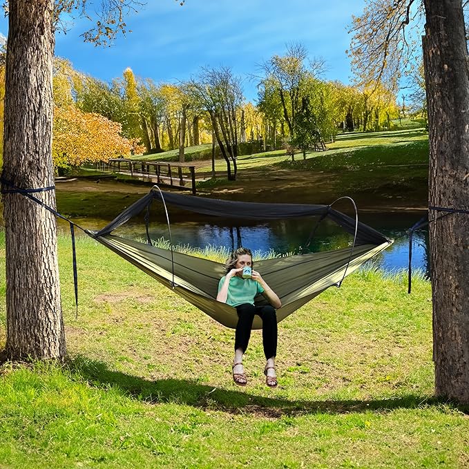 Lulladle Ultralight 2 Person Camping Hammock Mesh House Type Hammock Portable Travel Hanging Hammock 500lbs Durable Parachute Nylon Easy Setup and Pack for Backpacking Hiking Backyard