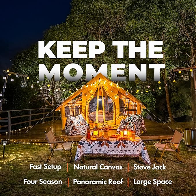 Panda Inflatable Tents for Camping with Stove Jack, Canvas Blow Up, Easy Setup Inflatable Tent, Waterproof Hot Inflatable Outdoor House, Casa de Campaña with Hand Pump
