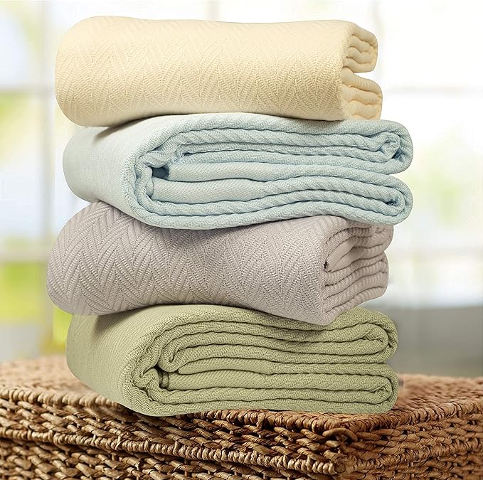Threadmill Luxury Cotton Blankets for Queen Size Bed | All-Season 100% Cotton Queen Size Blanket | Herringbone Cozy, Soft Breathable Fall Thermal Blanket fits Full Size Bed | Dark Grey