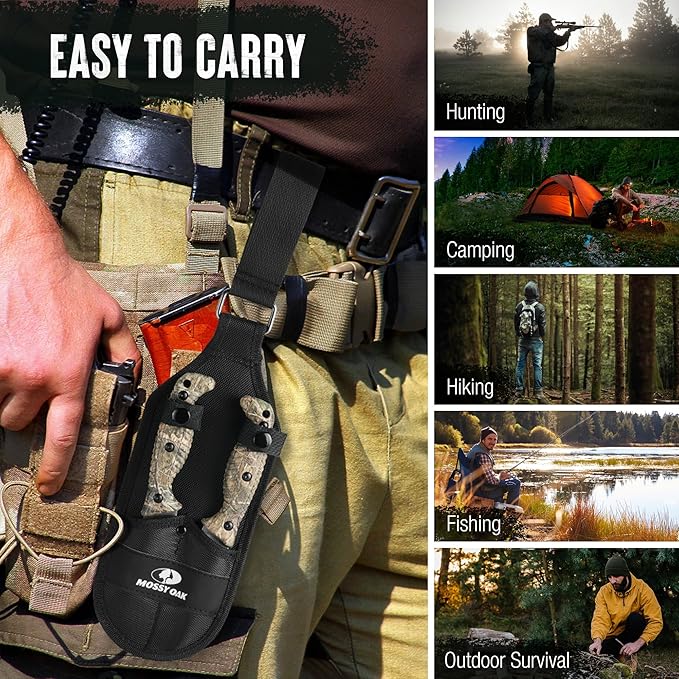 Mossy Oak Field Dressing Kit, 4 Pcs Camouflage Hunting Knife Set with Sheath, Gut-Hook Skinner, Caping Knife, Wood/Bone Saw, Knife Sharpener, for Deer Hunting, Camping, Perfect Hunting Gifts for Men