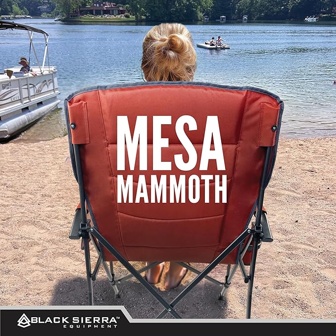 Black Sierra Oversized Camping Chair for Adults – Heavy Duty Folding Lawn & Beach Chair Supports 500 lbs, Hard Arms, Durable Steel Frame, Cup Holder, Portable Outdoor Seat for Tailgating or Patio