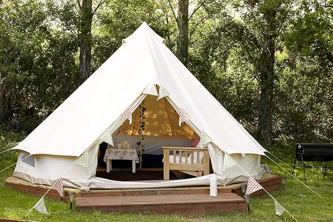 Outdoor Luxury Glamping Bell Tents for Boutique Camping and Occasional Family Camping Trips and Festivals and Human shelter for inhabiting or Leisure