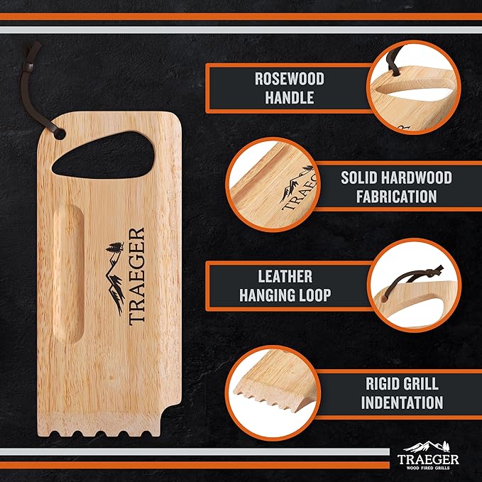 Traeger Grills BAC454 Wooden Grill Scraper – Solid Hardwood Grill Grate Cleaner, Compatible with Pro Series, Ironwood, and Timberline Grills, Safe Bristle-Free Grill Cleaning Accessory