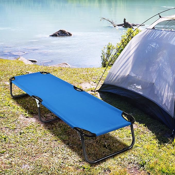 Goplus Folding Camping Cot, Heavy Duty Collapsible Foldable Camping Bed for Adults Kids with Non-Slip Foot Pad, Indoor Outdoor Portable Sleeping Cot for Hiking, Camping, Fishing (Blue)