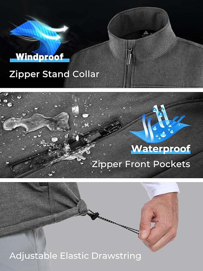 Mens Windproof Golf Vest Outerwear Fleece Lined Softshell Sleeveless Lightweight Jacket