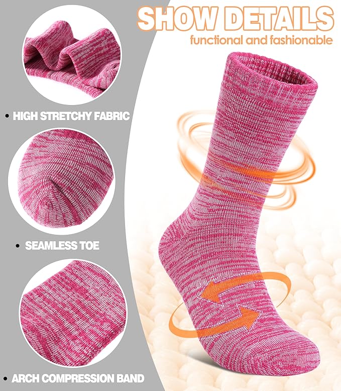 LANLEO Merino Wool Hiking Socks for Women Men Thermal Extra Thick Winter Warm Comfy Cushioning Crew Boot Socks 4 Pairs