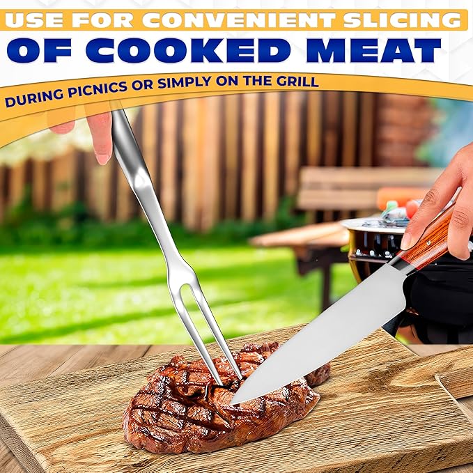 Carving Fork for Meat – 11" Two-Prong Stainless Steel Meat Fork with Long Heat-Resistant Handle, Durable and Practical for Grilling, Cooking, and Serving - Classic BBQ Design