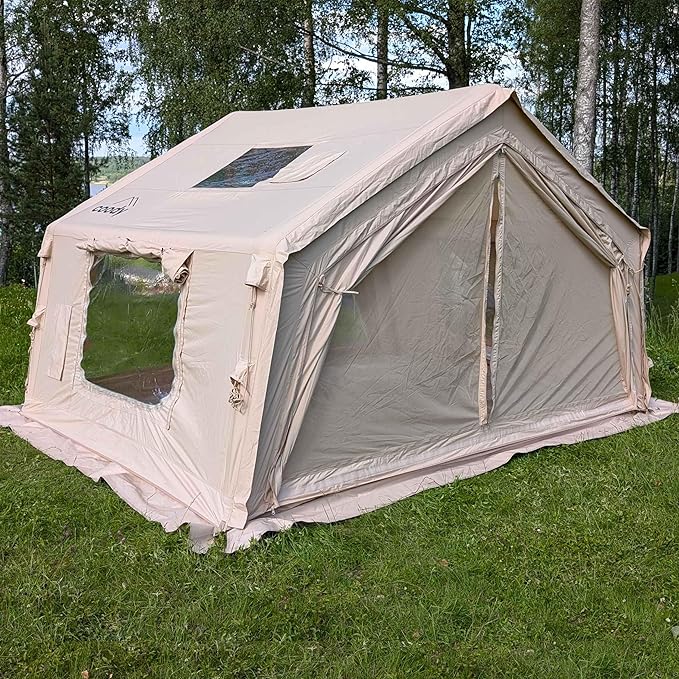 Coody | Rbm Outdoors Koala/Hub/Octopus Inflatable Tents for Camping with Stove Jack, 2/8/10 Person Luxury Canvas Blow Up Tent, 2 Room, Easy Setup Casa de Campaña, Large Inflatable House with Pump