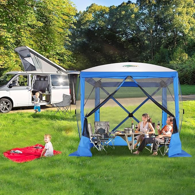 COBIZI 6x6 Pop up Gazebo Tent on Clearance, Ez up Waterproof Screen Tent Screen House with 3 sidewalls,Portable Outdoor Canopy with Carry Bag & Ground Stakes for Camping,Garden and Picnics, Blue