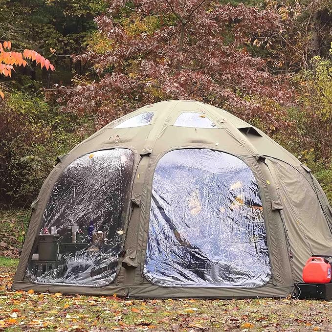 Coody | Rbm Outdoors Koala/Hub/Octopus Inflatable Tents for Camping with Stove Jack, 2/8/10 Person Luxury Canvas Blow Up Tent, 2 Room, Easy Setup Casa de Campaña, Large Inflatable House with Pump