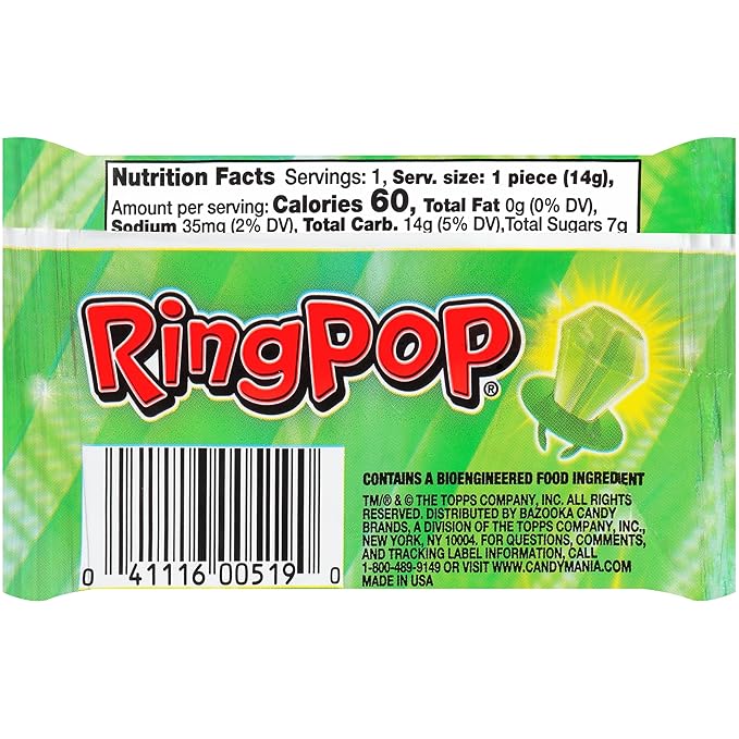 Ring Pop Green Halloween Candy Lollipops, 30Ct Bulk Candy Individually Wrapped in Green Watermelon Flavor, Full Size, Fun Hard Candy For Trick or Treat, Halloween Bowls, Gifts, Party Favors for Kids