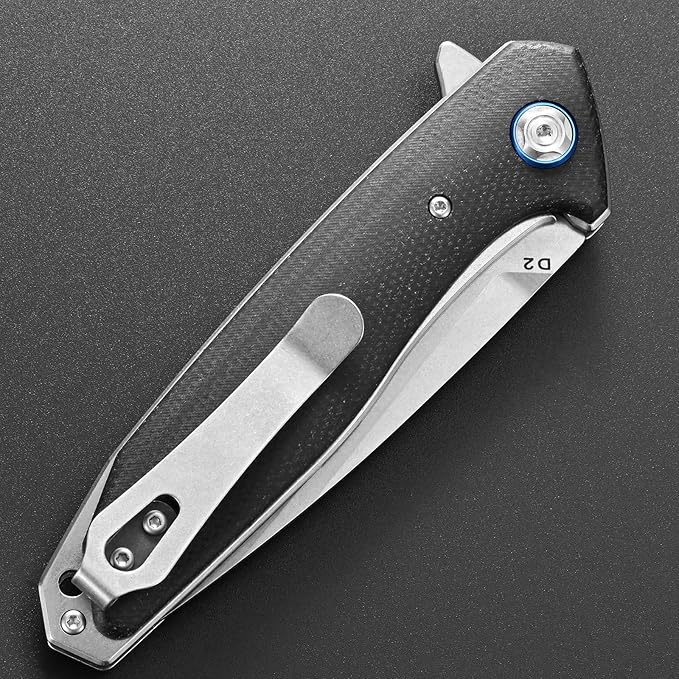 Eafengrow EF972 Folding Knife, D2 Steel Blade Micarta Handle Pocket Knife Folder for Outdoor Camping Hiking Working EDC Tool Knife(Black)