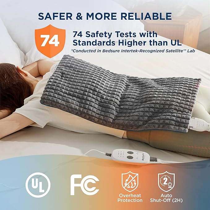 Bedsure Back Heating Pad for Neck and Shoulders, Weighted Heated Pad with Vibration, FSA Eligible Items, Birthday Gifts for Women Men Mom Men, Auto Shut Off, 5lbs 12" x 24", Dark Grey