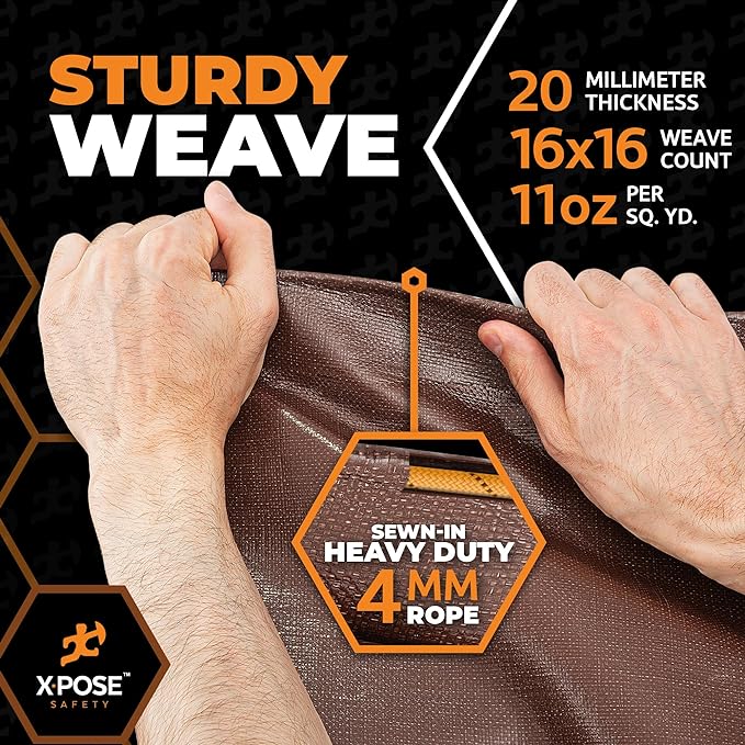 12' x 30' Brown/White Ultra Heavy Duty Tarp - 20 Mil Tarps Heavy Duty Waterproof 12x30 - Extra Large Outdoor Tarp, Waterproof Tarp Cover for Rain Camping, Tent Tarp, UV Protection, Reinforced Corners