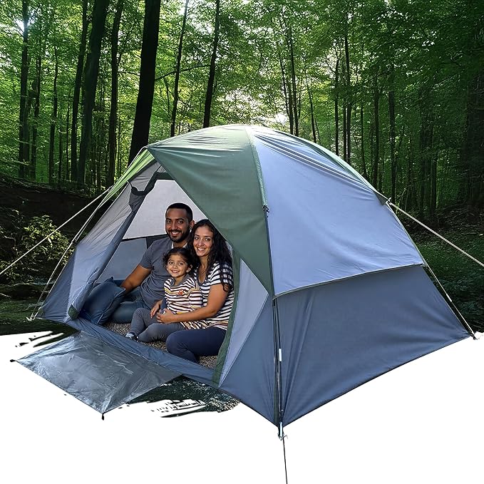 4 Person Dome Camping Tent, Double Layer Waterproof, Removable Rain Fly, for Outdoor Hiking, Fishing