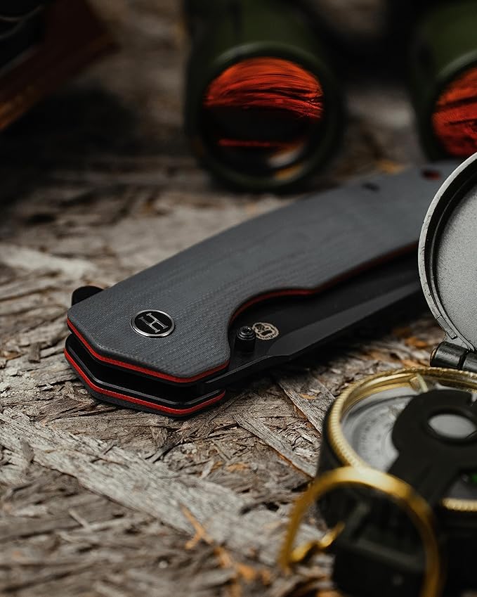 Clip Point Folding Knife with G10 Tactical Handle, D2 Steel Blade, Gift Box Set (Grey+Red) - Ideal for Outdoor Enthusiasts - Holtzman's Gorilla Survival
