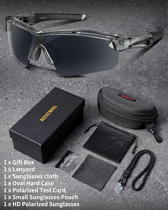 Rosemal Sports Sunglasses Polarized Cycling Sunglasses Running Driving Fishing Hiking for Men Women UV400 TAC TR90