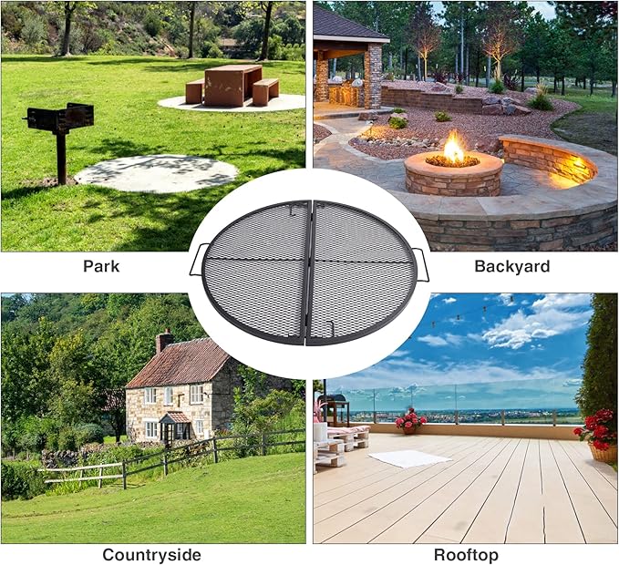 Lineslife X-Marks Fire Pit Cooking Grill Grates Portable, Heavy Duty Folding Round Campfire Grill Grate, Firepit Grill Grate with Handles for Outdoor BBQ Picnic, Black 30 Inch