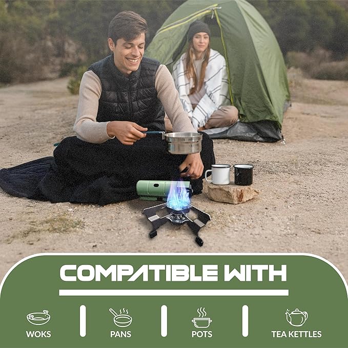 Roamix 17,700 BTU Foldable Butane Camping Stove – 5,200W Portable Gas Burner with Carrying Bag for Outdoor Cooking, Backpacking & Emergency Use