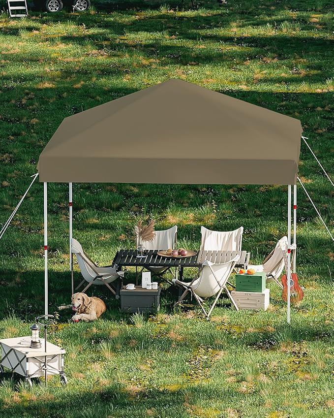 10x10 Pop Up Canopy Tent Outdoor Canopy with No Removable Sidewall One-Person Set Up Heavy Duty Commercial Instant Tent Shelter-Khaki