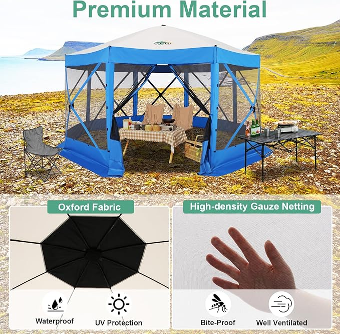 COBIZI 15x15ft Extra Large Pop-Up Gazebo Canopy Tent with Mosquito Netting, Spacious Easy Set-Up Screened Shelter, Durable Outdoor Pavilion with Ground Stakes, Perfect for Patio, Backyard, and Lawn