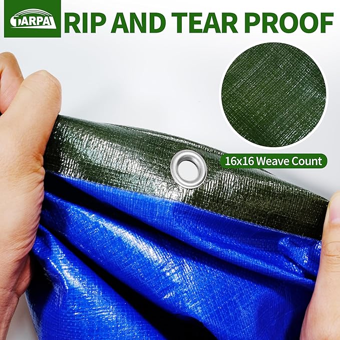TARPAL 9x9 Tarp Heavy Duty Waterproof Tarp 16mil Thick Tarps with Metal Grommets Every 17.7" UV Protection&Tear -Resistant Cover for Firewood,Roof,Pool,Car,RV&Outdoor Furniture(Green/Blue)