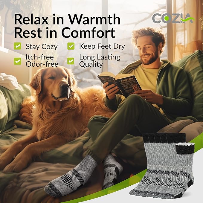COZIA Merino Wool Socks for Men and Women Warm thermal Boot Hiking Socks 3 Pairs