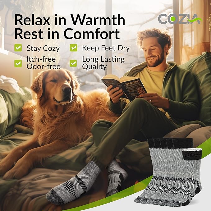 COZIA Merino Wool Socks for Men and Women Warm thermal Boot Hiking Socks 3 Pairs