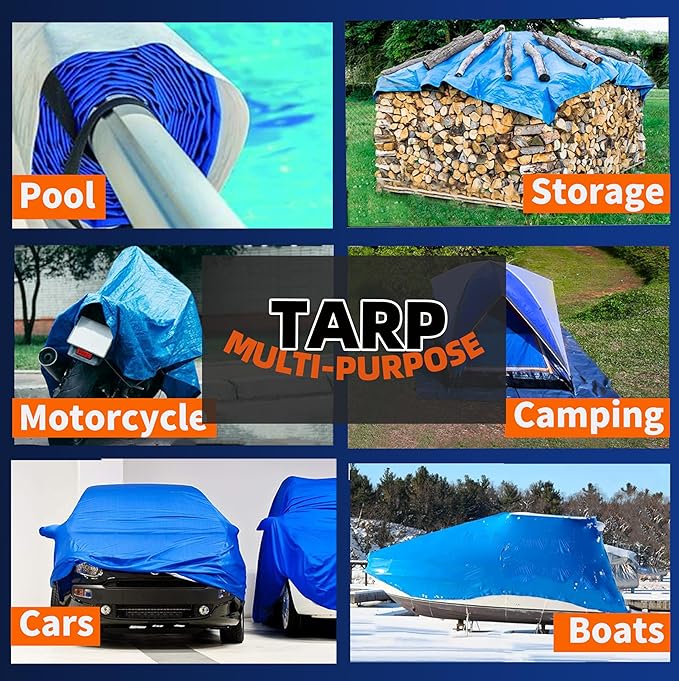 3 in a Pack, Maximize Value, Minimize Cost, Multipack Advantage with Budget-Friendly Poly Tarps, 2.5 Mil Cheap Large Light Tarps, Multipurpose Waterproof Protective Cover, 10x12 Feet, Blue