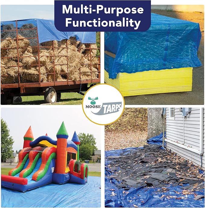 10' x 40' Waterproof Tarp, Medium Duty Reversible Blue/Silver, Multipurpose Indoor and Outdoor Tarps for Tents, Wood Cover, Furniture, Car, Boat, Pool, Tear Resistant, Blue