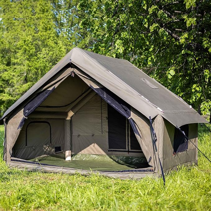 Panda Inflatable Tents for Camping with Stove Jack, Canvas Blow Up, Easy Setup Inflatable Tent, Waterproof Hot Inflatable Outdoor House, Casa de Campaña with Hand Pump
