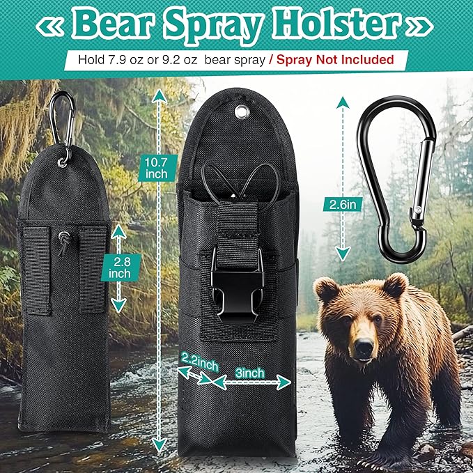 Bear Spray Holster with Quick Release Buckle (Spray Not Included), Nylon Holster with Hook & Loop for 7.9 & 9.2fl Oz Canister, Portable Pouch & Elastic Cord Design for Hiking Camping, Outdoor