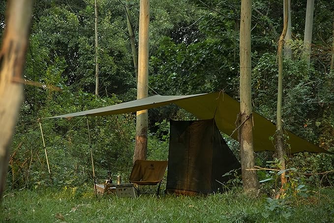OneTigris Bulwark Camping Tarp, 100% Waterproof Bushcraft Shelter, Lightweight Hammock Rain Fly Portable Anti UV Large 12.8ft x 9.5ft
