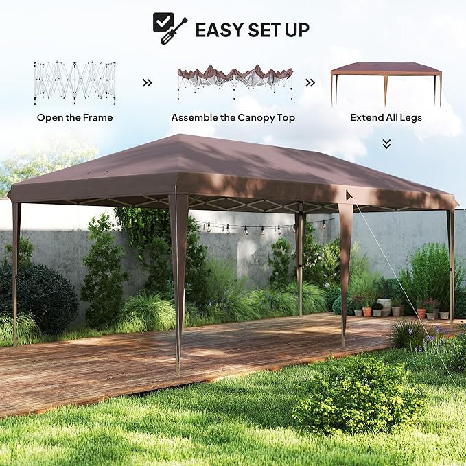 Outsunny 10' x 20' Pop Up Canopy Tent, Upgraded Heavy Duty Tents for Parties, Outdoor Instant Gazebo Sun Shade Shelter with Carry Bag, for Catering, Events, Wedding, Backyard BBQ, Coffee