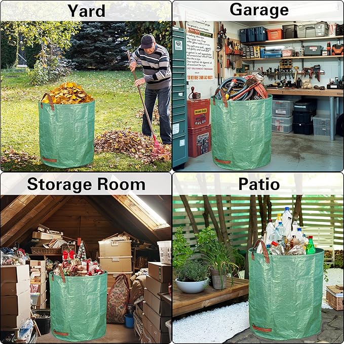 Gardzen 3-Pack 72 Gallon Yard Waste Bags, Reusable Heavy Duty Collapsible Garden Leaf Bags with Plastic Ring, Stand-Up Yard Waste Bin for Leaves, Lawn Debris & Grass Clippings