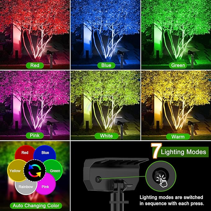 LANSOW Solar Spot Lights Outdoor Color Changing, 7 Modes/4 Pack, Waterproof, Solar Powered Flood Lights for Outside Yard Garden Pathway