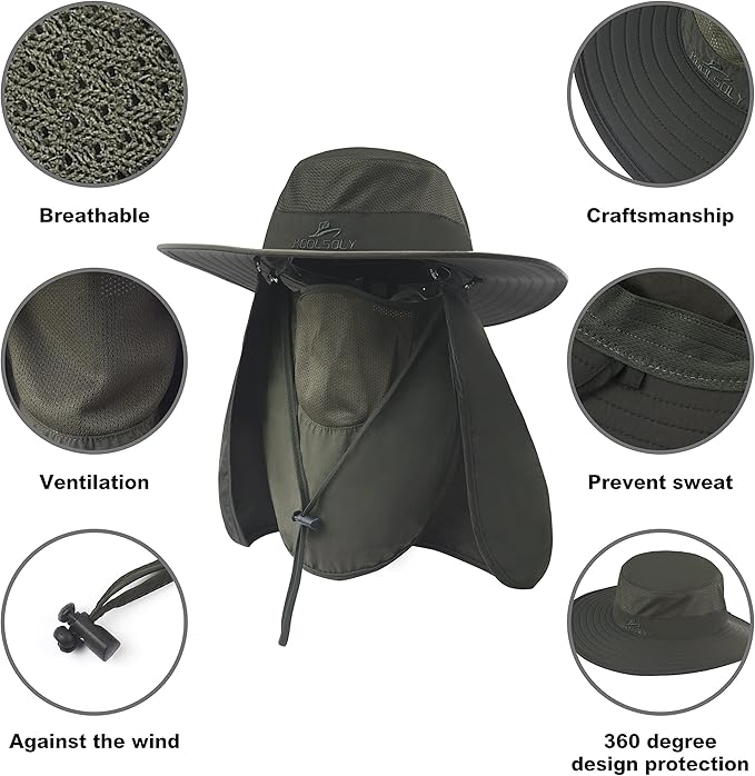 Fishing Hat,Sun Cap with UPF 50+ Sun Protection and Neck Flap,for Man and Women