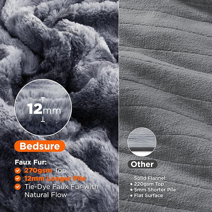 Bedsure Faux Fur Heated Blanket Full Size, Fast Heating Electric Blanket Full Size with 6 Heating Levels & 10 Time Settings, Cozy Gifts for Women Men (72x84 inches, Grey)