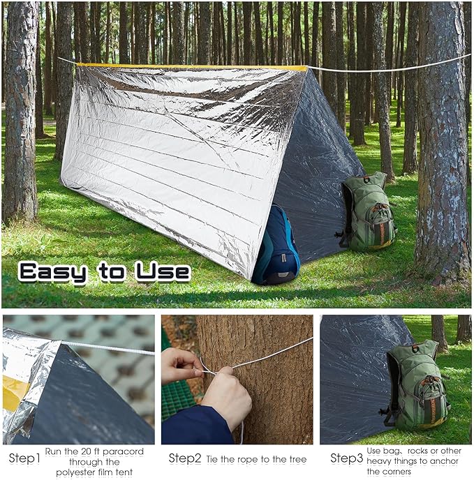 Woanger 4/10/20 Pcs Emergency Thermal Tent Survival Shelter Ten 8 ft x 3 ft Emergency Homeless 2 Person Tube Lightweight Camping Tents Shelters for Hiking Backpacking Camping Outdoor