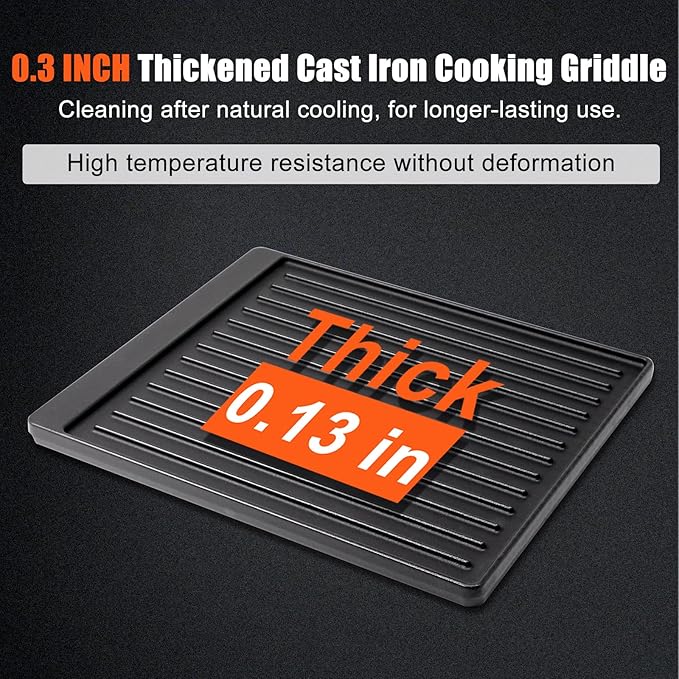 Criditpid Flat Griddle Top Plate Replacement Parts for Gas Stove, Charcoal, Electric, Propane, Gas Grill, 14" x 16" 2-in-1 Reversible Pre-Seasoned Cast Iron Cooking Griddle for Camping Tailgating.