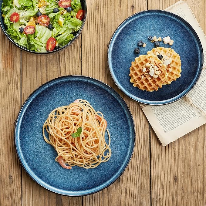 famiware Star Salad Plates for 6, 8 inches Plate Set, Stoneware Dinnerware, Small Dinner Plates for Dessert, Salad, Appetizer, Nebulas Blue