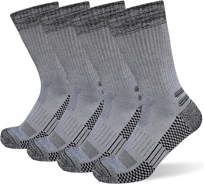 Men's Crew Work Boot Socks Thick Cushioned Moisture Wicking Hiking Sock 4 Pairs