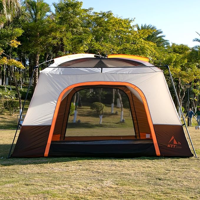 KTT Extra Large Tent 6-10-12-14 Person(A),Family Cabin Tents,2 Rooms,3 Doors and 3 Windows with Mesh,Straight Wall,Waterproof,Double Layer,Big Tent for Outdoor,Picnic,Camping,Family Gathering