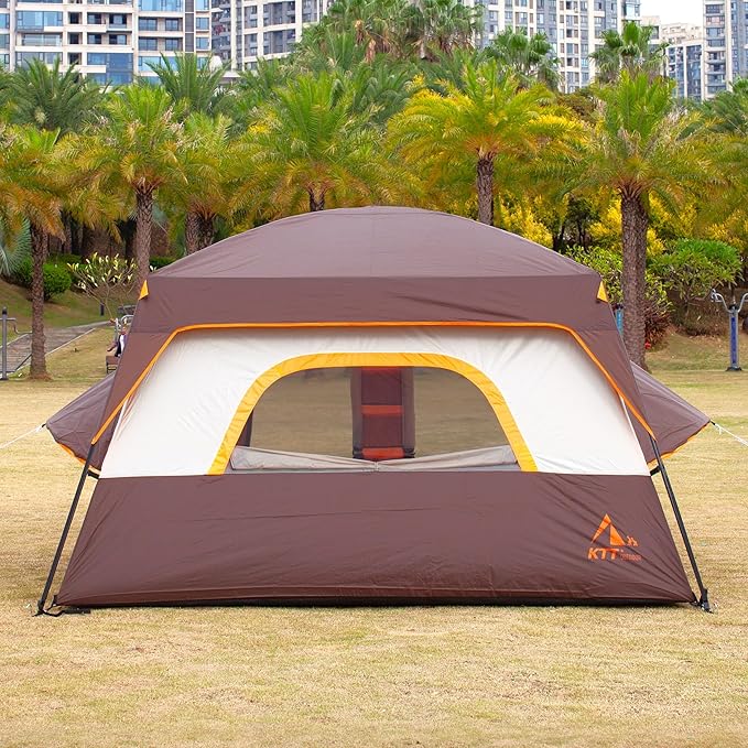 KTT Extra Large Tent 6-10-12-14 Person(A),Family Cabin Tents,2 Rooms,3 Doors and 3 Windows with Mesh,Straight Wall,Waterproof,Double Layer,Big Tent for Outdoor,Picnic,Camping,Family Gathering