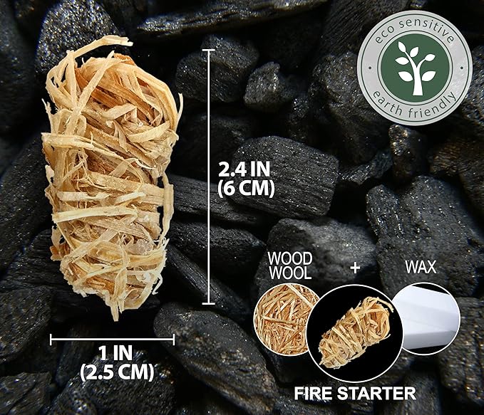 Firestarters - 100% Natural Fire Starters - Easy to Use for BBQ & Grill, Campfire, Charcoal, Fire Pit. Waterproof for Indoor/Outdoor Use - No Flare Ups - 10 Minute Burn - 50 Firelighters