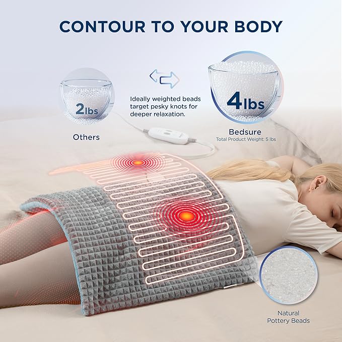 Bedsure Back Heating Pad for Neck and Shoulders, Weighted Heated Pad with Vibration, FSA Eligible Items, Birthday Gifts for Women Men Mom Men, Auto Shut Off, 6.3lbs 20" x 24", Grey