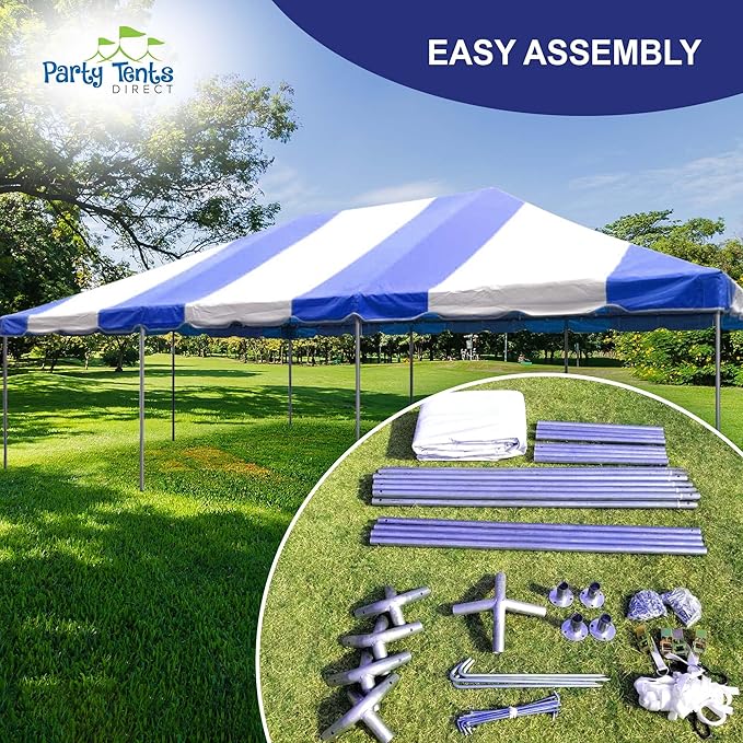 Party Tents Direct 20x30 Canopy Tent - Steel Frame - Outdoor Gazebo Pavilion Sun Shade Camping Shelter - Blue Vinyl Heavy Duty Waterproof Tent Cover - Event Tents for Parties Wedding