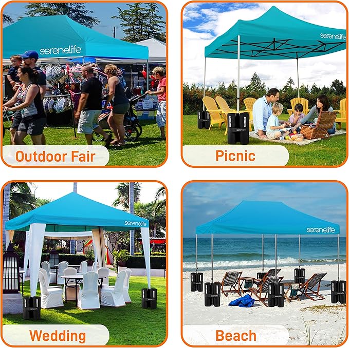 SereneLife SLGZ15SB Pop Commercial Instant Shelter-Waterproof Polyester Tent with Portable Wheeled Carry Sand Bag, 10 x 15 ft. (Sky Blue), 10x15