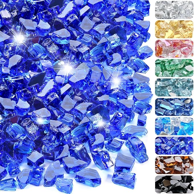 20 Pounds Fire Glass 1/2 Inch High Reflective Tempered Firepit Glass Rocks for Fireplace, Fire Pit Table, Fire Bowl and Landscaping (Cobalt Blue)
