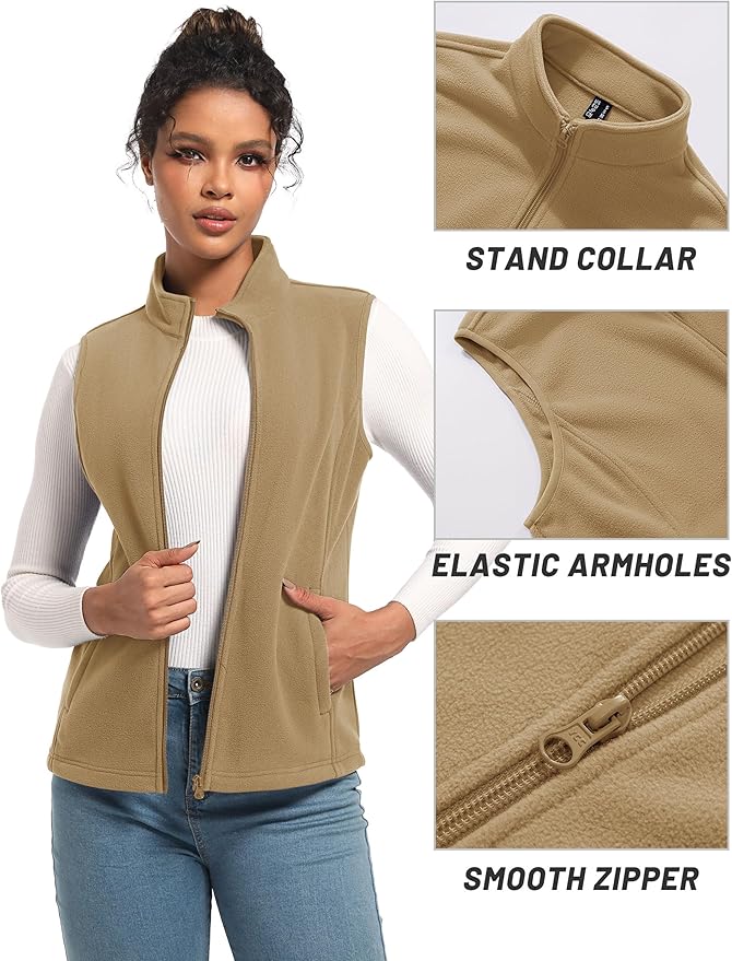 TACVASEN Women's Fleece Vest Lightweight Warm Vests Outerwear Sleeveless Zip Jacket Fall Winter Soft Vest with Pockets